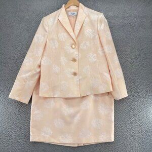 Le Suit Set Womens 14 Petite Pink Jacquard Floral Shawl Lapel Above Knee Skirt